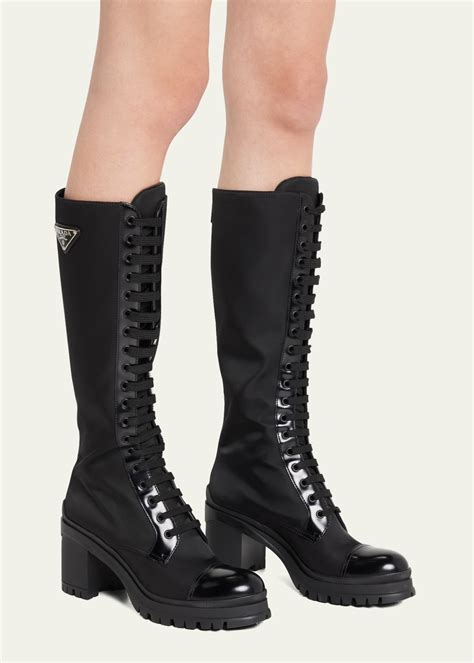 prada knit boot|Prada lace up combat boots.